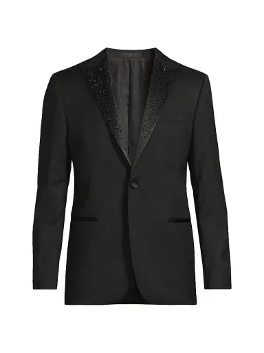 CORNELIANI Men's Crystal Peak Lapel Sportcoat - Black - Size 48 | Thumbnail 1 CORNELIANI Men's Crystal Peak Lapel Sportcoat - Black - Size 48 | Thumbnail 1