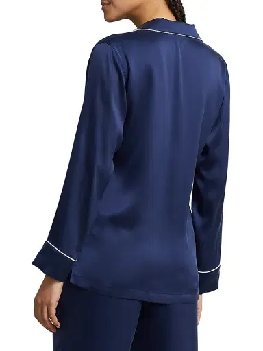 Polo Ralph Lauren Women's Heritage Silk Laurel 2-Piece Stretch Silk Pajama Set - Navy | Thumbnail 3 Polo Ralph Lauren Women's Heritage Silk Laurel 2-Piece Stretch Silk Pajama Set - Navy | Thumbnail 3