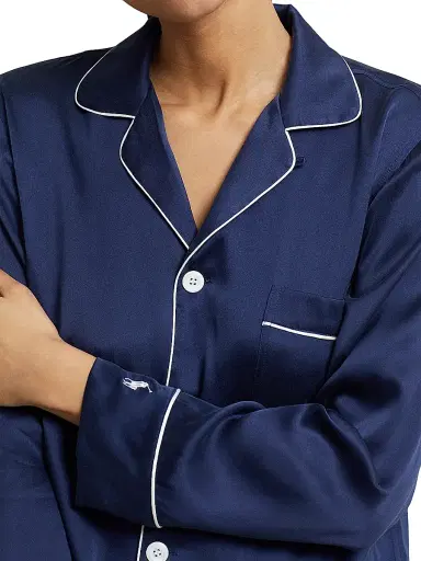 Polo Ralph Lauren Women's Heritage Silk Laurel 2-Piece Stretch Silk Pajama Set - Navy | Thumbnail 5 Polo Ralph Lauren Women's Heritage Silk Laurel 2-Piece Stretch Silk Pajama Set - Navy | Thumbnail 5