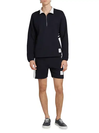 Thom Browne Men's Engineered 4 Bar Classic Loopback Jersey Half-Zip Sweatshirt - Navy | Thumbnail 2 Thom Browne Men's Engineered 4 Bar Classic Loopback Jersey Half-Zip Sweatshirt - Navy | Thumbnail 2