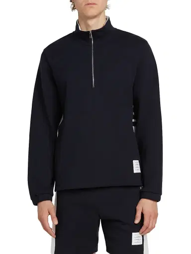 Thom Browne Men's Engineered 4 Bar Classic Loopback Jersey Half-Zip Sweatshirt - Navy | Thumbnail 3 Thom Browne Men's Engineered 4 Bar Classic Loopback Jersey Half-Zip Sweatshirt - Navy | Thumbnail 3