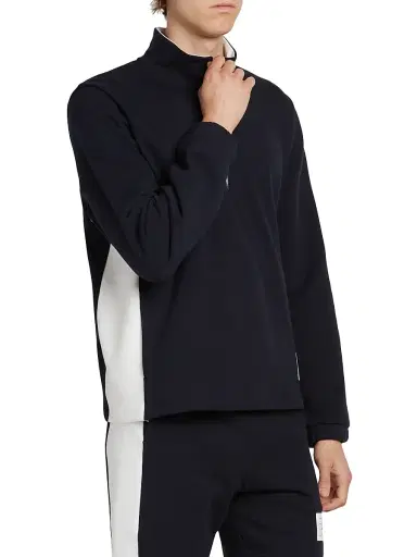 Thom Browne Men's Engineered 4 Bar Classic Loopback Jersey Half-Zip Sweatshirt - Navy | Thumbnail 4 Thom Browne Men's Engineered 4 Bar Classic Loopback Jersey Half-Zip Sweatshirt - Navy | Thumbnail 4