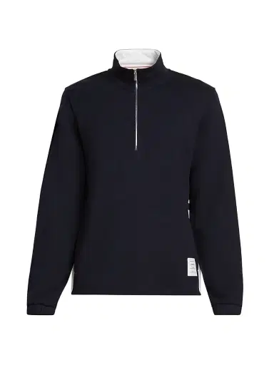 Thom Browne Men's Engineered 4 Bar Classic Loopback Jersey Half-Zip Sweatshirt - Navy | Thumbnail 1 Thom Browne Men's Engineered 4 Bar Classic Loopback Jersey Half-Zip Sweatshirt - Navy | Thumbnail 1