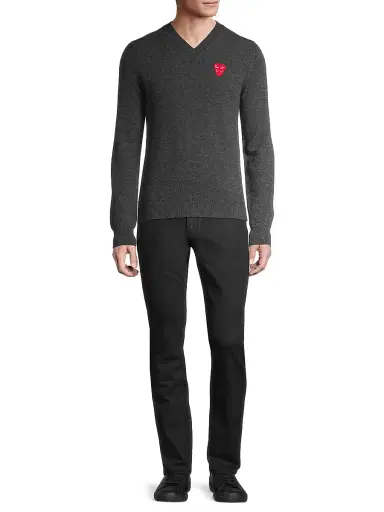 Comme des Garçons PLAY Men Play Double Heart V-Neck Pullover | Thumbnail 2 Comme des Garçons PLAY Men Play Double Heart V-Neck Pullover | Thumbnail 2