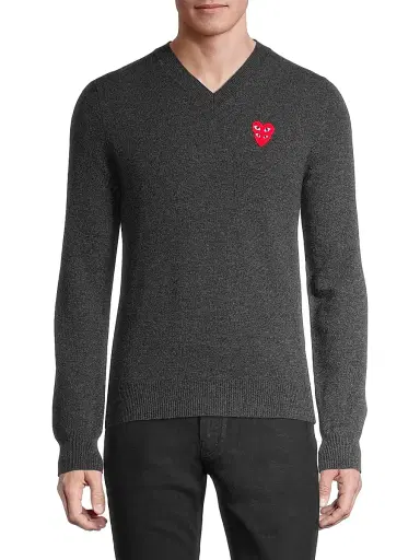 Comme des Garçons PLAY Men Play Double Heart V-Neck Pullover | Thumbnail 3 Comme des Garçons PLAY Men Play Double Heart V-Neck Pullover | Thumbnail 3
