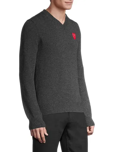 Comme des Garçons PLAY Men Play Double Heart V-Neck Pullover | Thumbnail 4 Comme des Garçons PLAY Men Play Double Heart V-Neck Pullover | Thumbnail 4