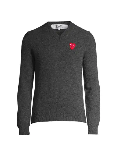 Comme des Garçons PLAY Men Play Double Heart V-Neck Pullover | Thumbnail 1 Comme des Garçons PLAY Men Play Double Heart V-Neck Pullover | Thumbnail 1