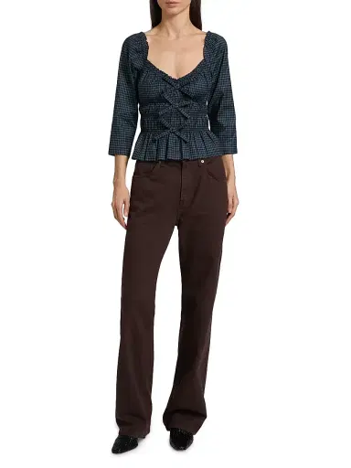 Reformation Women's Lauryn Gingham Peplum Top - Dark Slate Check | Thumbnail 2 Reformation Women's Lauryn Gingham Peplum Top - Dark Slate Check | Thumbnail 2