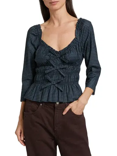 Reformation Women's Lauryn Gingham Peplum Top - Dark Slate Check | Thumbnail 3 Reformation Women's Lauryn Gingham Peplum Top - Dark Slate Check | Thumbnail 3