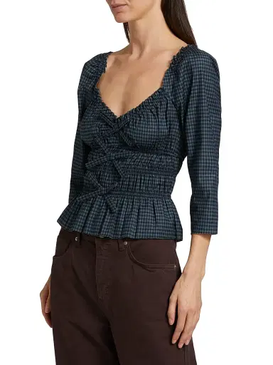 Reformation Women's Lauryn Gingham Peplum Top - Dark Slate Check | Thumbnail 4 Reformation Women's Lauryn Gingham Peplum Top - Dark Slate Check | Thumbnail 4