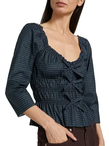 Reformation Women's Lauryn Gingham Peplum Top - Dark Slate Check | Thumbnail 6 Reformation Women's Lauryn Gingham Peplum Top - Dark Slate Check | Thumbnail 6