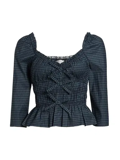 Reformation Women's Lauryn Gingham Peplum Top - Dark Slate Check | Thumbnail 1 Reformation Women's Lauryn Gingham Peplum Top - Dark Slate Check | Thumbnail 1