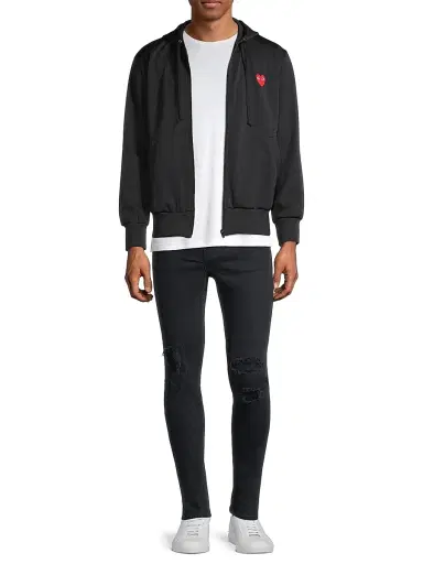 Comme des Garçons PLAY Men's Signature Logo Zip-Front Hoodie - Black - Size Medium | Thumbnail 2 Comme des Garçons PLAY Men's Signature Logo Zip-Front Hoodie - Black - Size Medium | Thumbnail 2