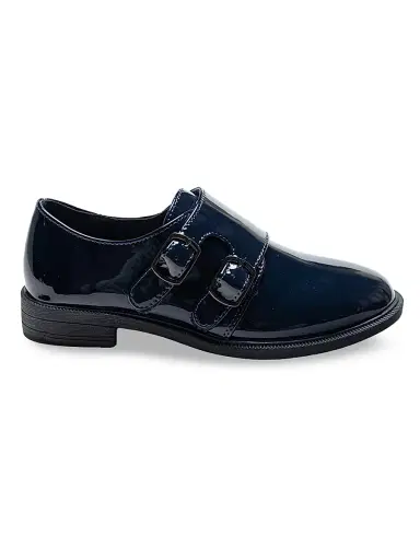 Moustache Faux Patent Leather Double Monk Strap Dress Shoes - Navy 5 (Child) | Thumbnail 1 Moustache Faux Patent Leather Double Monk Strap Dress Shoes - Navy 5 (Child) | Thumbnail 1