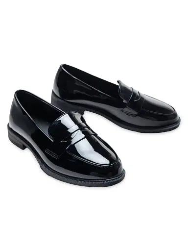 Moustache Faux Patent Leather Penny Loafers - Black 5 (Child) | Thumbnail 2 Moustache Faux Patent Leather Penny Loafers - Black 5 (Child) | Thumbnail 2