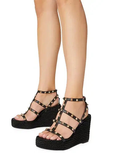 Valentino Garavani Women's Rockstud Wedge Sandals With Calfskin Straps 95MM - Light | Thumbnail 19 Valentino Garavani Women's Rockstud Wedge Sandals With Calfskin Straps 95MM - Light | Thumbnail 19
