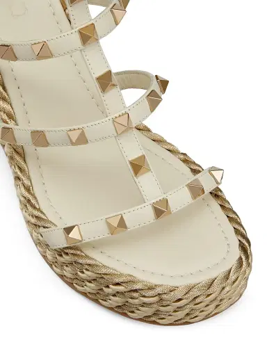 Valentino Garavani Women's Rockstud Wedge Sandals With Calfskin Straps 95MM - Light | Thumbnail 4 Valentino Garavani Women's Rockstud Wedge Sandals With Calfskin Straps 95MM - Light | Thumbnail 4