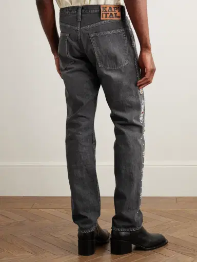 KAPITAL Monkey CISCO Straight-Leg Embellished Leather-Trimmed Jeans - Men | Thumbnail 4 KAPITAL Monkey CISCO Straight-Leg Embellished Leather-Trimmed Jeans - Men | Thumbnail 4