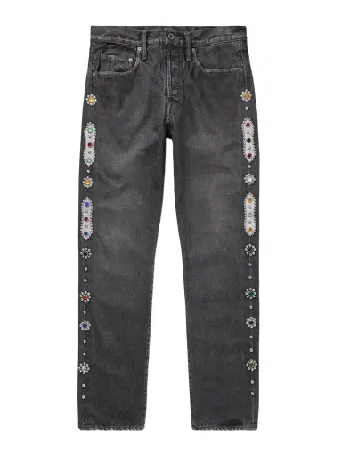 KAPITAL Monkey CISCO Straight-Leg Embellished Leather-Trimmed Jeans - Men | Thumbnail 1 KAPITAL Monkey CISCO Straight-Leg Embellished Leather-Trimmed Jeans - Men | Thumbnail 1