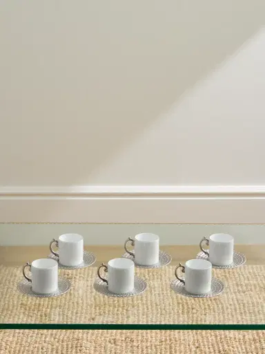L'Objet Corde Set of Six Platinum-Plated Porcelain Espresso Cups and Saucers - Men | Thumbnail 1 L'Objet Corde Set of Six Platinum-Plated Porcelain Espresso Cups and Saucers - Men | Thumbnail 1