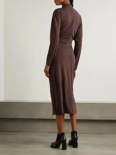 Bottega Veneta Gathered Embellished Crepe-jersey Midi Dress | Thumbnail 3 Bottega Veneta Gathered Embellished Crepe-jersey Midi Dress | Thumbnail 3