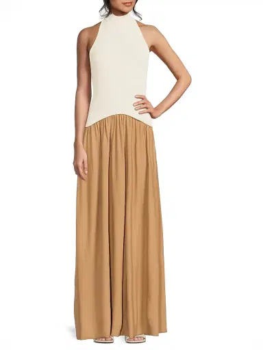 Solid & Striped Women's Soglio Halter Dress - Ecru Camel | Thumbnail 2 Solid & Striped Women's Soglio Halter Dress - Ecru Camel | Thumbnail 2