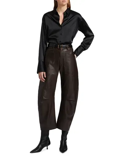 Nili Lotan Women's Shon Leather Pants - Dark Brown - Size 12 | Thumbnail 2 Nili Lotan Women's Shon Leather Pants - Dark Brown - Size 12 | Thumbnail 2