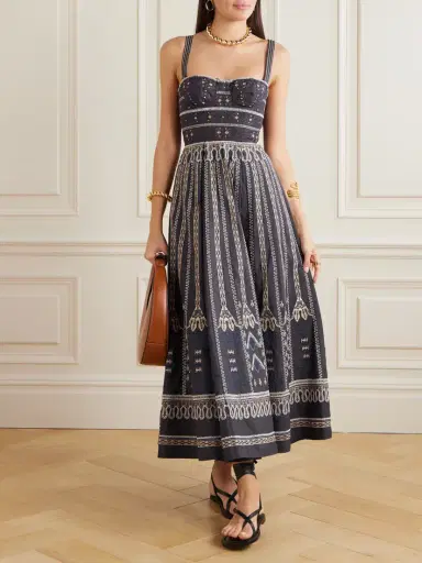Emporio Sirenuse Elida Calliope Pleated Embroidered Cotton-blend Poplin Midi Dress | Thumbnail 2 Emporio Sirenuse Elida Calliope Pleated Embroidered Cotton-blend Poplin Midi Dress | Thumbnail 2