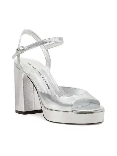 Stuart Weitzman Women's Dayna II 0MM Metallic Leather Platform Sandals - Silver | Thumbnail 2 Stuart Weitzman Women's Dayna II 0MM Metallic Leather Platform Sandals - Silver | Thumbnail 2