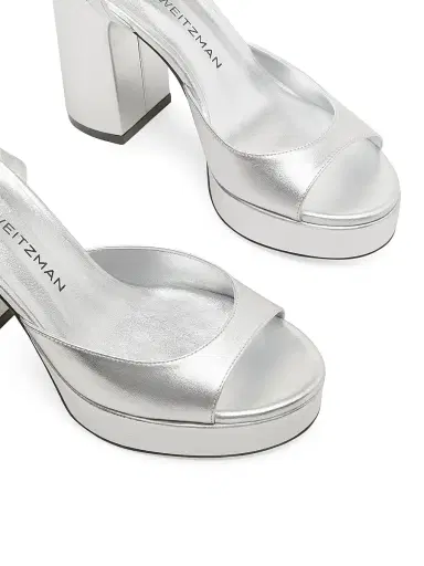 Stuart Weitzman Women's Dayna II 0MM Metallic Leather Platform Sandals - Silver | Thumbnail 4 Stuart Weitzman Women's Dayna II 0MM Metallic Leather Platform Sandals - Silver | Thumbnail 4