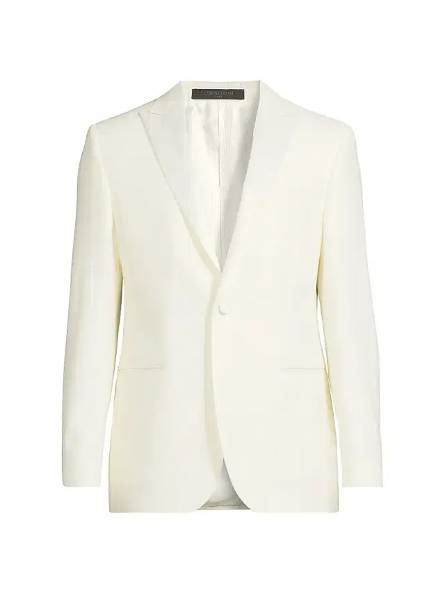 Men's Peak Lapel Wool Dinner Jacket - Off White Men's Peak Lapel Wool Dinner Jacket - Off White