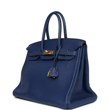 HERMÈS Pre-owned Hermes Birkin 35 Bleu Saphir Clemence Gold Hardware | Thumbnail 5 HERMÈS Pre-owned Hermes Birkin 35 Bleu Saphir Clemence Gold Hardware | Thumbnail 5