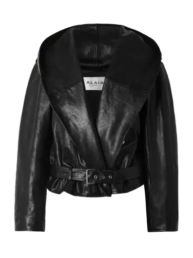 Alaïa Hooded Leather Biker Jacket | Thumbnail 1 Alaïa Hooded Leather Biker Jacket | Thumbnail 1
