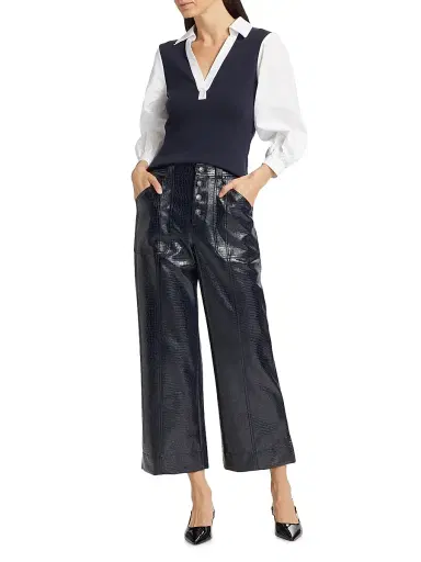 Cinq à Sept Women's Colleen Poplin-Sleeve Top - Navy White - Size XL | Thumbnail 2 Cinq à Sept Women's Colleen Poplin-Sleeve Top - Navy White - Size XL | Thumbnail 2