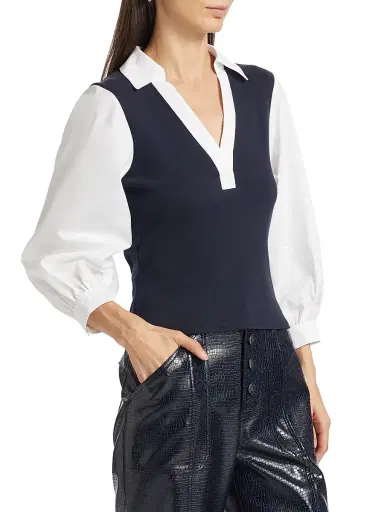 Cinq à Sept Women's Colleen Poplin-Sleeve Top - Navy White - Size XL | Thumbnail 4 Cinq à Sept Women's Colleen Poplin-Sleeve Top - Navy White - Size XL | Thumbnail 4