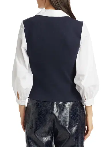 Cinq à Sept Women's Colleen Poplin-Sleeve Top - Navy White - Size XL | Thumbnail 5 Cinq à Sept Women's Colleen Poplin-Sleeve Top - Navy White - Size XL | Thumbnail 5