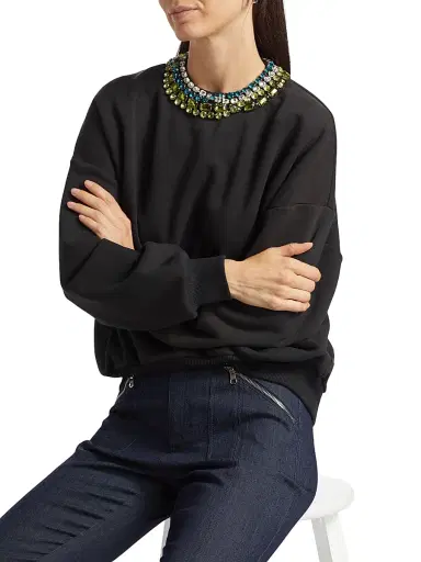 Cinq à Sept Women's Brandy Embellished Collar Sweatshirt - Black | Thumbnail 6 Cinq à Sept Women's Brandy Embellished Collar Sweatshirt - Black | Thumbnail 6
