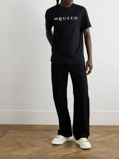 Alexander McQueen Logo-Flocked Cotton-Jersey T-Shirt - Men | Thumbnail 2 Alexander McQueen Logo-Flocked Cotton-Jersey T-Shirt - Men | Thumbnail 2