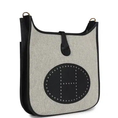 HERMÈS Hermes Evelyne III PM Black/Ecru Clemence and Toile Gold Hardware | Thumbnail 2 HERMÈS Hermes Evelyne III PM Black/Ecru Clemence and Toile Gold Hardware | Thumbnail 2