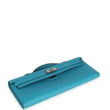 HERMÈS Pre-owned Hermes Kelly Cut Turquoise Swift Palladium Hardware | Thumbnail 6 HERMÈS Pre-owned Hermes Kelly Cut Turquoise Swift Palladium Hardware | Thumbnail 6
