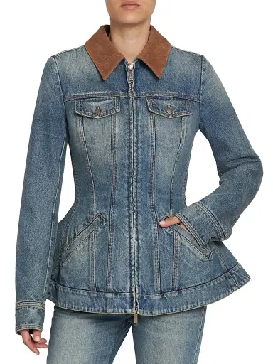 Alexander McQueen Women's Denim Fit & Flare Zip-Up Jacket | Thumbnail 3 Alexander McQueen Women's Denim Fit & Flare Zip-Up Jacket | Thumbnail 3