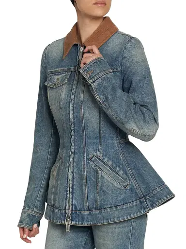 Alexander McQueen Women's Denim Fit & Flare Zip-Up Jacket | Thumbnail 4 Alexander McQueen Women's Denim Fit & Flare Zip-Up Jacket | Thumbnail 4