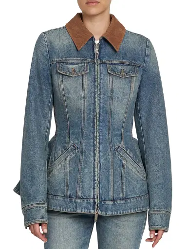 Alexander McQueen Women's Denim Fit & Flare Zip-Up Jacket | Thumbnail 6 Alexander McQueen Women's Denim Fit & Flare Zip-Up Jacket | Thumbnail 6