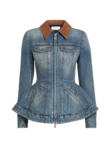 Alexander McQueen Women's Denim Fit & Flare Zip-Up Jacket | Thumbnail 1 Alexander McQueen Women's Denim Fit & Flare Zip-Up Jacket | Thumbnail 1