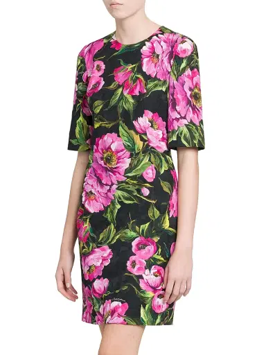 Dolce & Gabbana Women's Peonies Stretch-Cotton Minidress - Peonie Fuxia | Thumbnail 4 Dolce & Gabbana Women's Peonies Stretch-Cotton Minidress - Peonie Fuxia | Thumbnail 4
