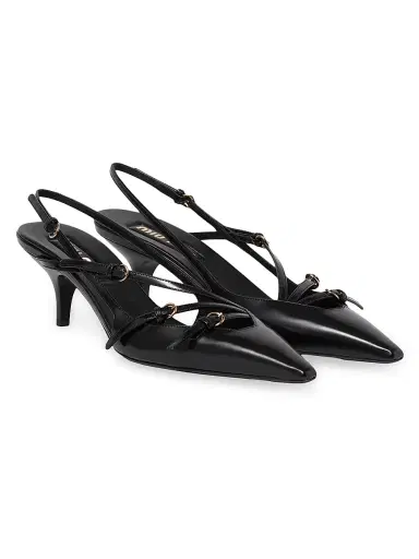 Miu Miu Women's Multi-Buckle MM Leather Slingback Pumps - Nero | Thumbnail 2 Miu Miu Women's Multi-Buckle MM Leather Slingback Pumps - Nero | Thumbnail 2