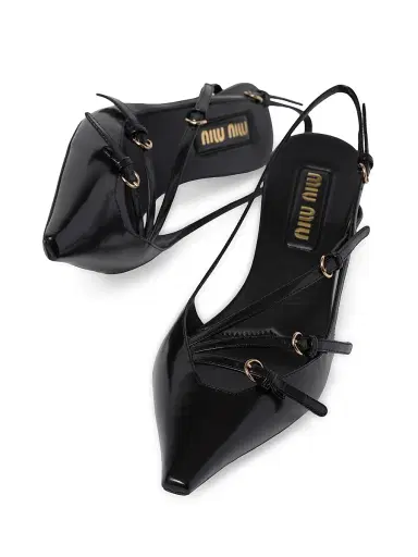 Miu Miu Women's Multi-Buckle MM Leather Slingback Pumps - Nero | Thumbnail 3 Miu Miu Women's Multi-Buckle MM Leather Slingback Pumps - Nero | Thumbnail 3