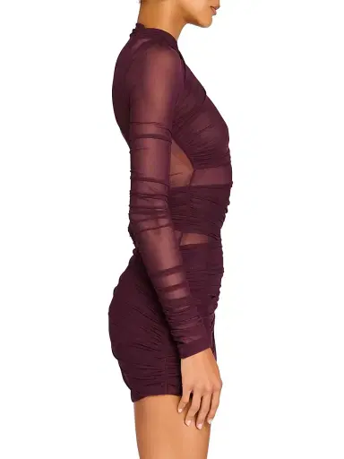 SEROYA Women's Moxey Ruched Mesh Mini Dress - Merlot | Thumbnail 3 SEROYA Women's Moxey Ruched Mesh Mini Dress - Merlot | Thumbnail 3