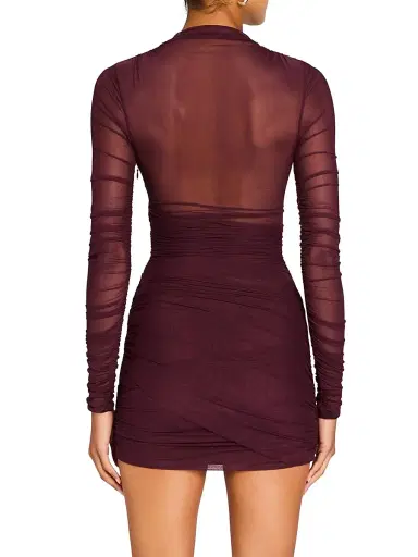 SEROYA Women's Moxey Ruched Mesh Mini Dress - Merlot | Thumbnail 4 SEROYA Women's Moxey Ruched Mesh Mini Dress - Merlot | Thumbnail 4