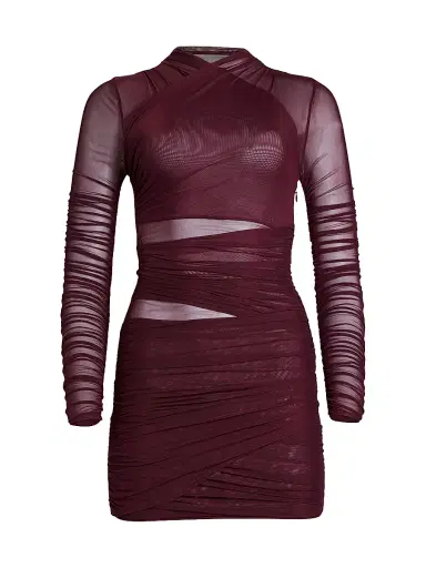 SEROYA Women's Moxey Ruched Mesh Mini Dress - Merlot | Thumbnail 1 SEROYA Women's Moxey Ruched Mesh Mini Dress - Merlot | Thumbnail 1